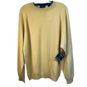 100% Cashmere Vintage Pastel Butter Yellow Cream Crewneck Sweater Classic Large